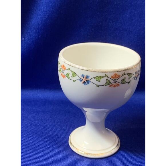 Porcelain Pair of Egg Cups Cream Color Orange and Green Design - Picture 4 of 6